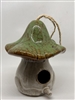 Green Variable Glaze Ceramic Mushroom / Toadstool - Birdhouse