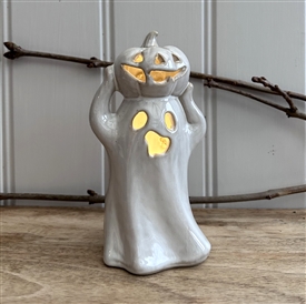 Porcelain Ghost & Pumpkin LED Ornament 17cm