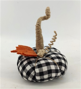 Medium Fabric Pumpkin with Tall Stalk 15cm - Black Check