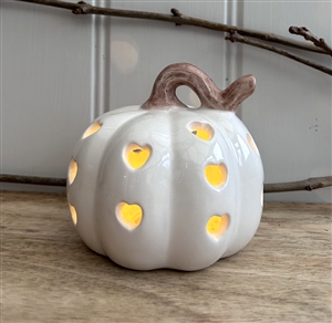 Ceramic LED Lightup Pumpkin 11cm - White