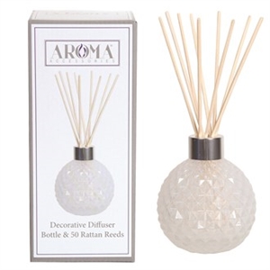 White Medium 200ml Glass Bottle & 50 Diffuser Sticks (NO OIL) 10cm