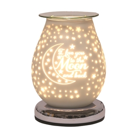40W White Satin Electric Touch 3D Glass Aroma Lamp - Moon & Back 16cm