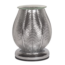 40W Ribbed Glass Electric Aroma Lamp - Silver Lustre 16cm