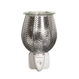 DUE EARLY JUNE 15W Ribbed Glass Electric Plugin Aroma Lamp - Silver Lustre 12cm