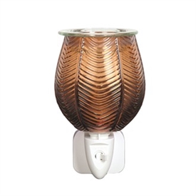 DUE MID MARCH - 15W Ribbed Glass Electric Plugin Aroma Lamp - Amber Lustre 12cm