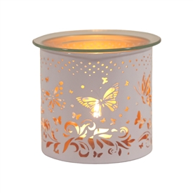 White And Gold Candle Holder / Oil Burner - Butterfly