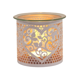 White And Gold Candle Holder / Oil Burner - Heart