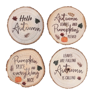 Set Of 4 Log Slice Autumn Coasters