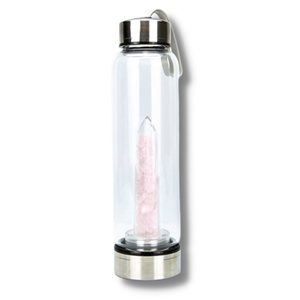 Reusable Crystal Water Bottle with Rose Quartz Tower