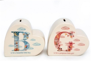 B And G Ceramic Heart Moneyboxes- 2 Assorted Design- Priced Individually- 14cm