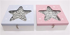 Baby Glitter Star Keepsake Box 2 Assorted Colours 18cm