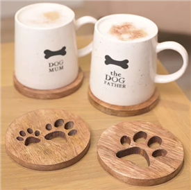 Set Of 4 Best Of Breed Paw Print Wood  Coasters