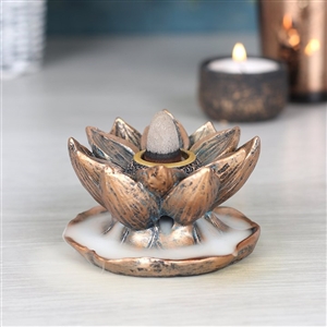 Bronze Lotus Flower Backflow Incense Burner 7cm