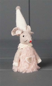 Fabric Mouse With Fluffy Dress - Pink 8cm