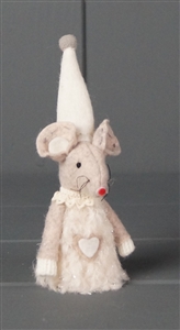 Fabric Mouse With Fluffy Dress - White 8cm