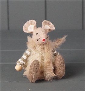 Sitting Fabric Mouse - Brown Stripes 8cm