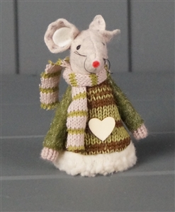 Fabric Mouse With Woolly Dress - Autumn  8cm