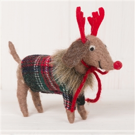 Woolen Christmas Sausage Dog With Antlers