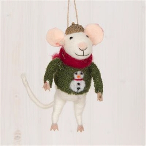 Hanging Mouse With Green Jumper 12cm