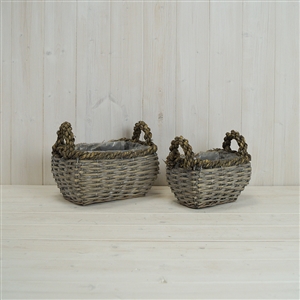 Set Of 2 Grey Willow Baskets With Handles 24.5cm