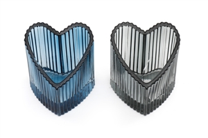 Ribbed Heart T-Light Holder 2 Assorted 8cm