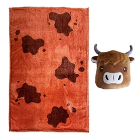 Blankeazzz 2 In 1 Blanket And Travel Pillow - Highland Cow