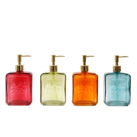 4asst Glass Colourful Soap Dispenser 18.5cm