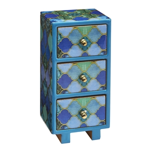 Vibrantly Colourful Moroccan Style Wooden 3 Drawer Storage Chest