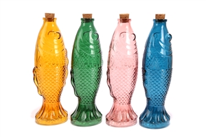 4asst Glass Fish Shaped Bottles 26cm