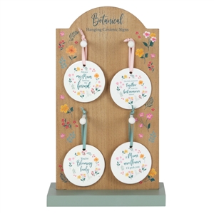 4asst Round Botanical Ceramic Signs SOLD IN 24's