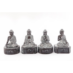 4asst Stone Buddha w/Drawer 11x16cm