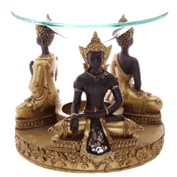 Gold, Brown & Glass Thai Buddha Wax Melter / Oil Burner 12cm