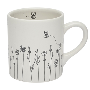 Ceramic Mug With Floral Bee Design 11cm