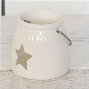 Ceramic White Candle Holder Star Cut Out 8cm