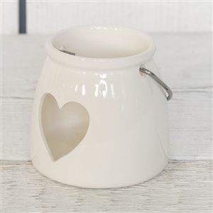 Ceramic White Candle Holder Heart Cut Out 8cm