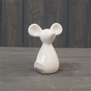 Medium White Ceramic Mouse Ornament 10.3cm