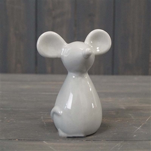 Medium Grey Ceramic Mouse Ornament 10.3cm