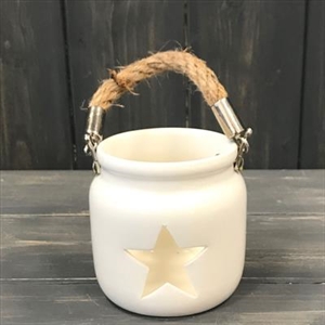 White Ceramic T Light Holder With Star Cut Out Design 7cm