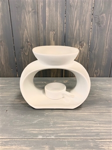 White Oval Wax Melter with Tealight Pan - Large