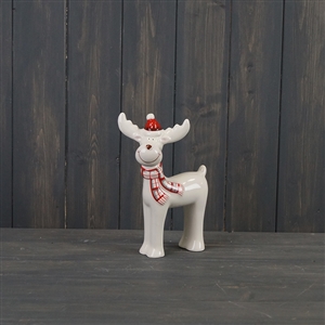 Ceramic Standing Reindeer With Hat And Scarf 21.7cm