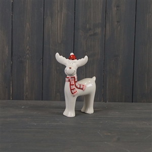 Ceramic Standing Reindeer With Hat And Scarf 12.5cm