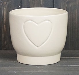 Cream Round Ceramic Heart Pot 14cm