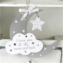 Twinkle Twinkle MDF Moon And Star Hanging Plaque 16.5cm