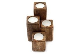 Set Of 4 Mango Wood Tealight Holders 13cm