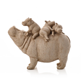 Sandstone Look Hippo And Babies 26cm