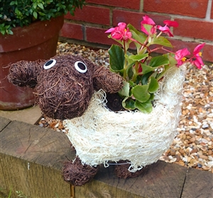 Small Cute Brown And White Brushwood Sheep Planter 28cm