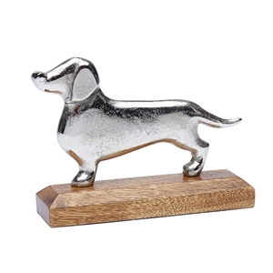 Metal Dachshund On Wooden Base