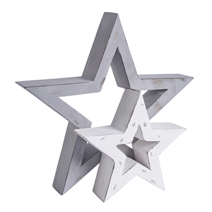 Set Of 2 Grey And White Wooden Stars 31cm