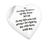 White Remembrance Heart With Silver Feather - Mum 15cm