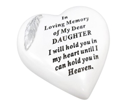 White Remembrance Heart With Silver Feather - Daughter 15cm